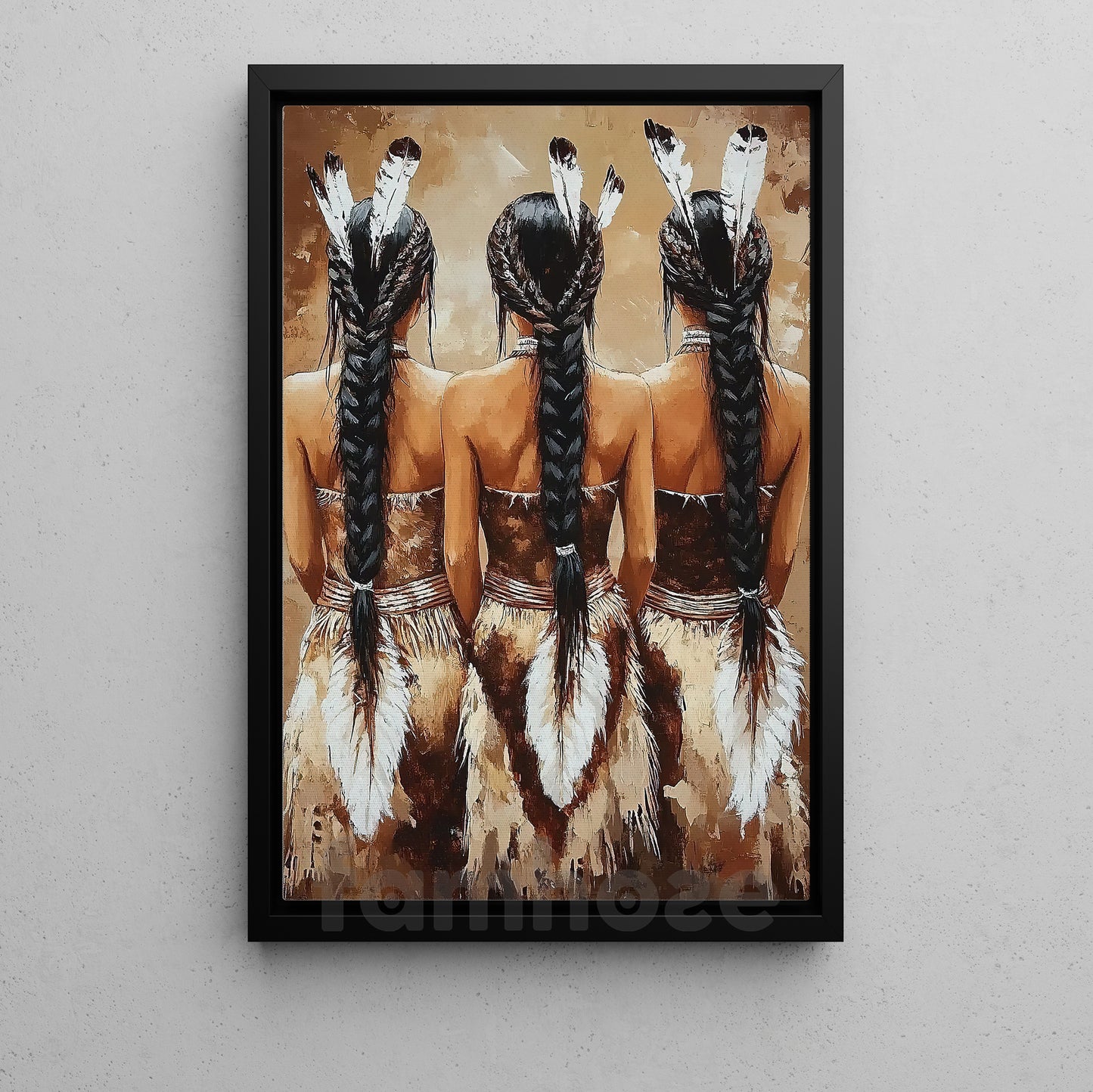 Rustic Western Canvas Painting, Tribal Native American Women Wall Art Decor, Poster Gift To Decor Home