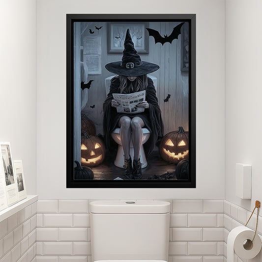 Funny Halloween Toilet Witch Canvas Painting, Bathroom Of Shadows Wall Art Decor, Spooky Season Poster Gift For Toilet Lovers, Witch Lovers