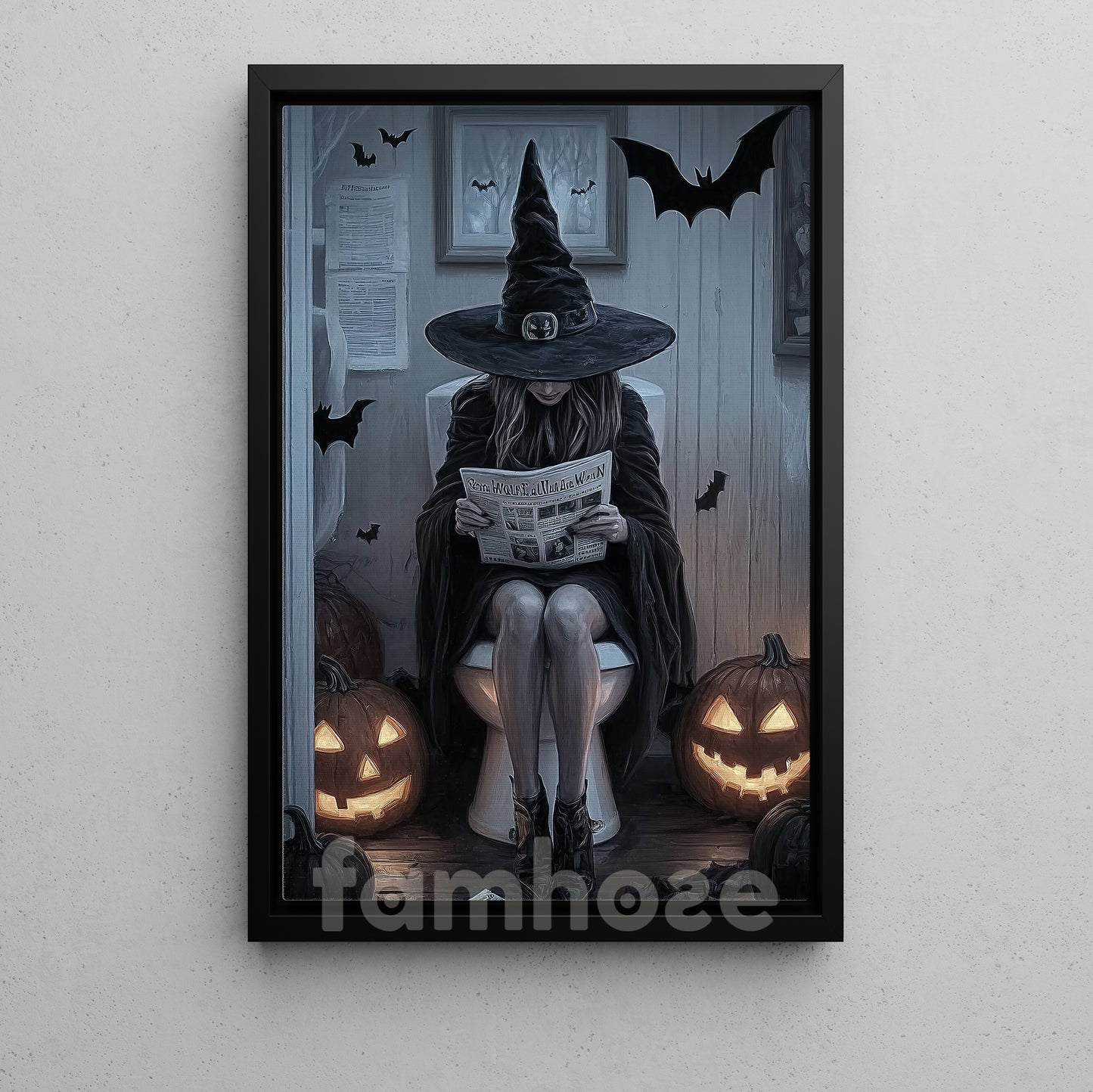 Funny Halloween Toilet Witch Canvas Painting, Bathroom Of Shadows Wall Art Decor, Spooky Season Poster Gift For Toilet Lovers, Witch Lovers