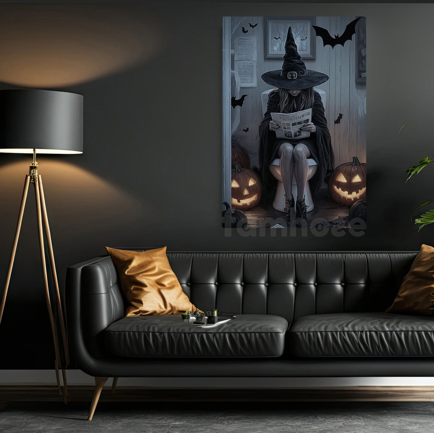 Funny Halloween Toilet Witch Canvas Painting, Bathroom Of Shadows Wall Art Decor, Spooky Season Poster Gift For Toilet Lovers, Witch Lovers