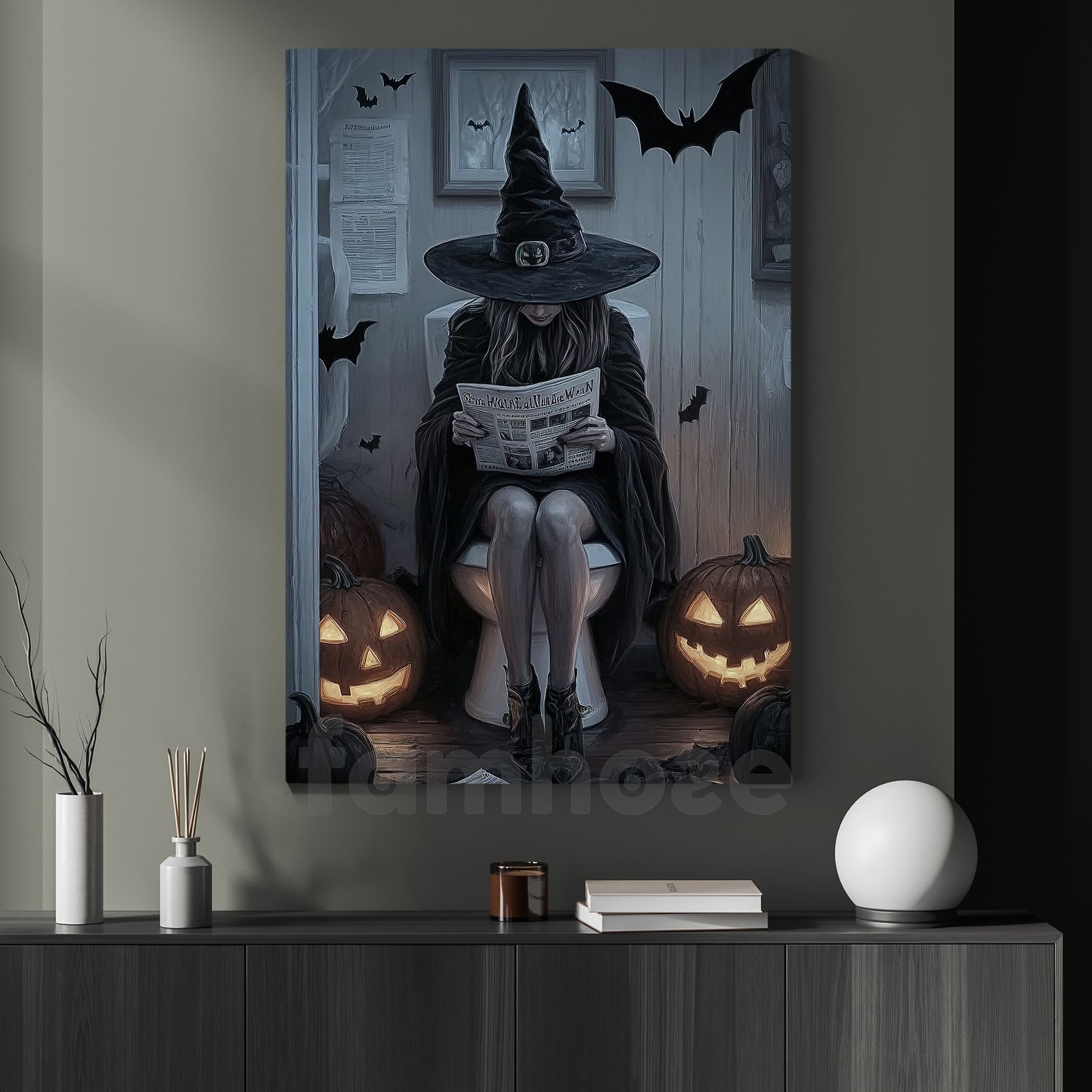 Funny Halloween Toilet Witch Canvas Painting, Bathroom Of Shadows Wall Art Decor, Spooky Season Poster Gift For Toilet Lovers, Witch Lovers