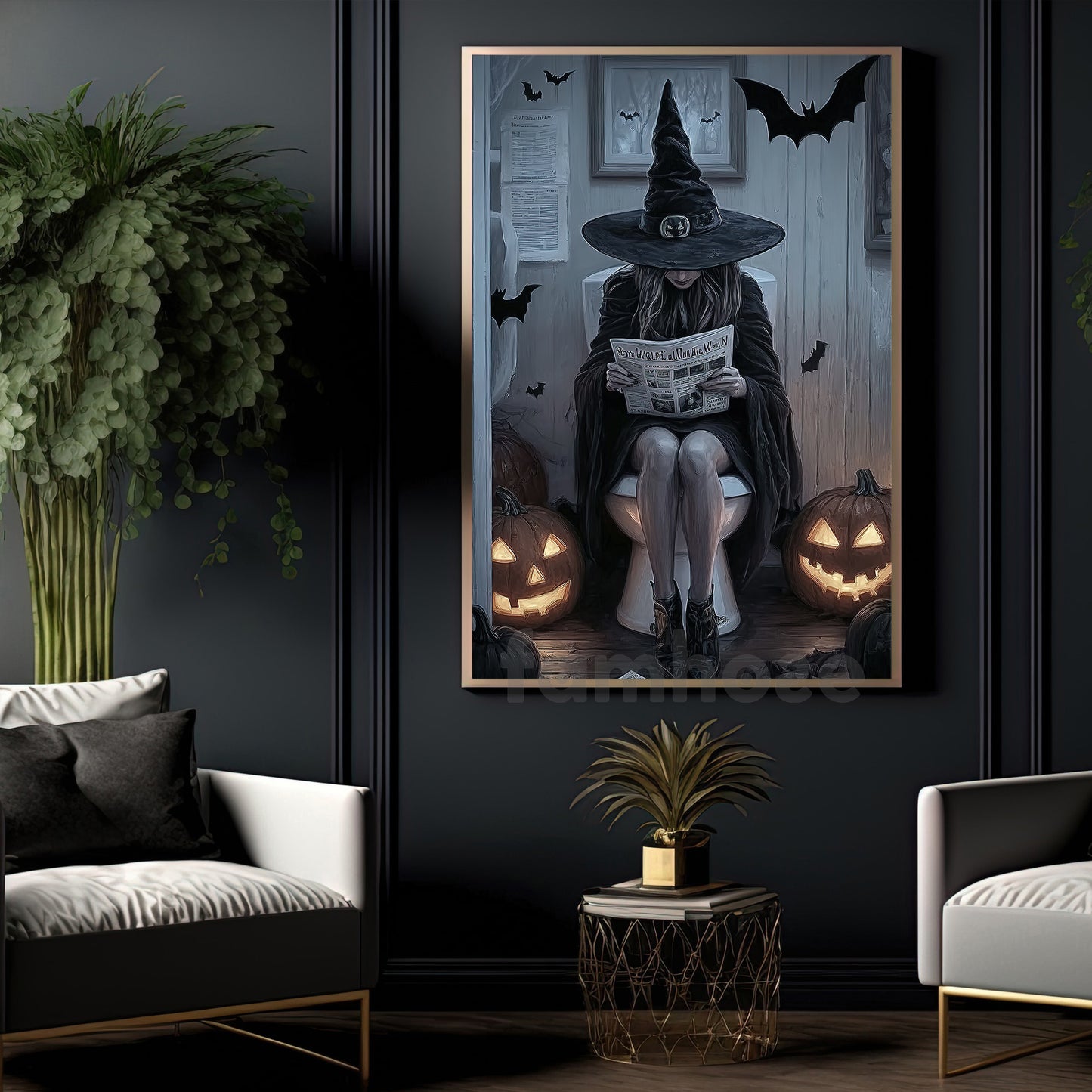 Funny Halloween Toilet Witch Canvas Painting, Bathroom Of Shadows Wall Art Decor, Spooky Season Poster Gift For Toilet Lovers, Witch Lovers