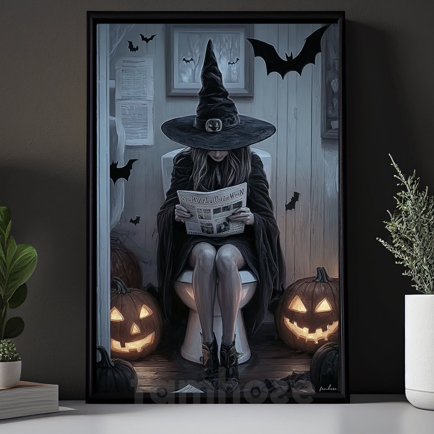 Funny Halloween Toilet Witch Canvas Painting, Bathroom Of Shadows Wall Art Decor, Spooky Season Poster Gift For Toilet Lovers, Witch Lovers
