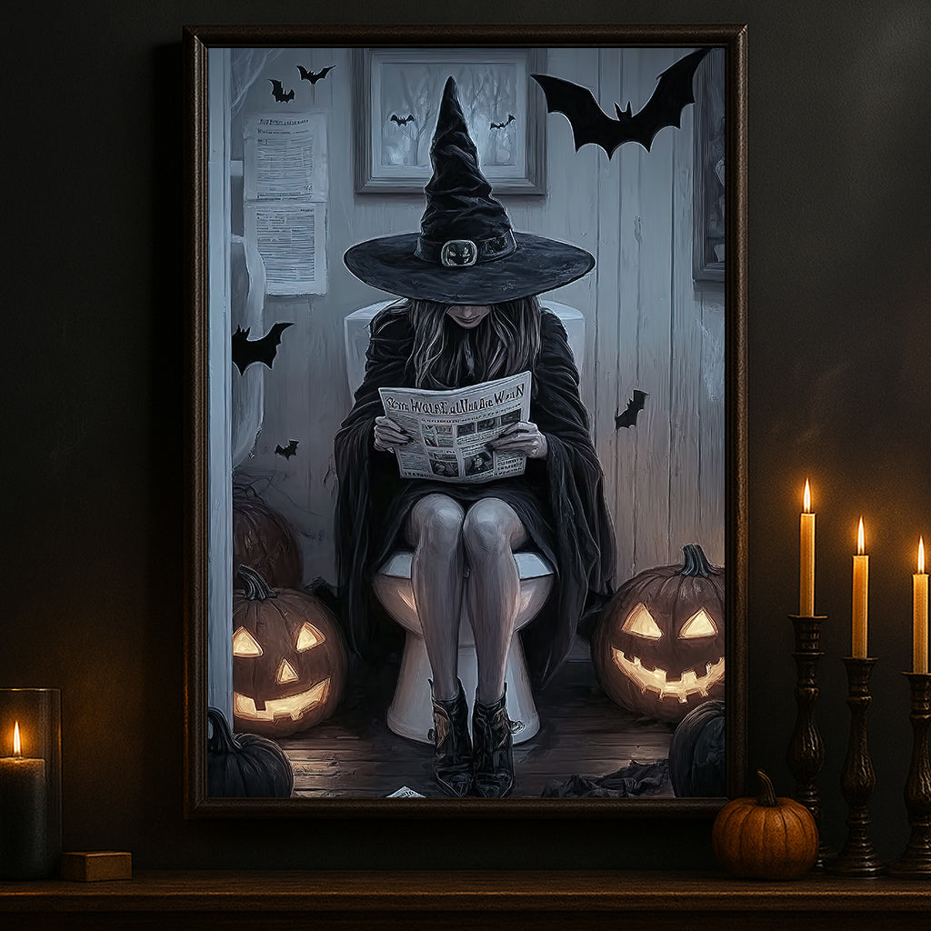 Funny Halloween Toilet Witch Canvas Painting, Bathroom Of Shadows Wall Art Decor, Spooky Season Poster Gift For Toilet Lovers, Witch Lovers