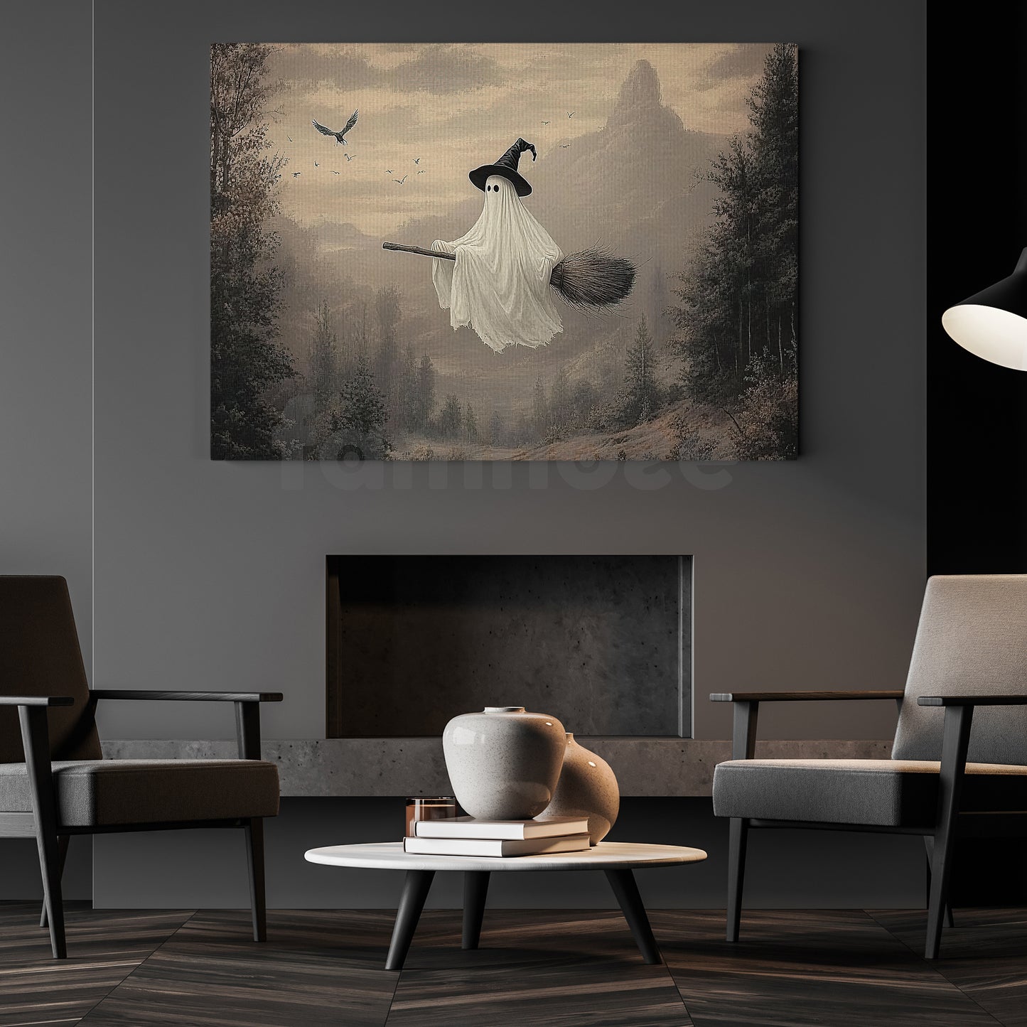 Halloween Ghost Canvas Painting, Spirited Journey Wall Art Decor, Spooky Season Poster Gift For Ghost Lovers