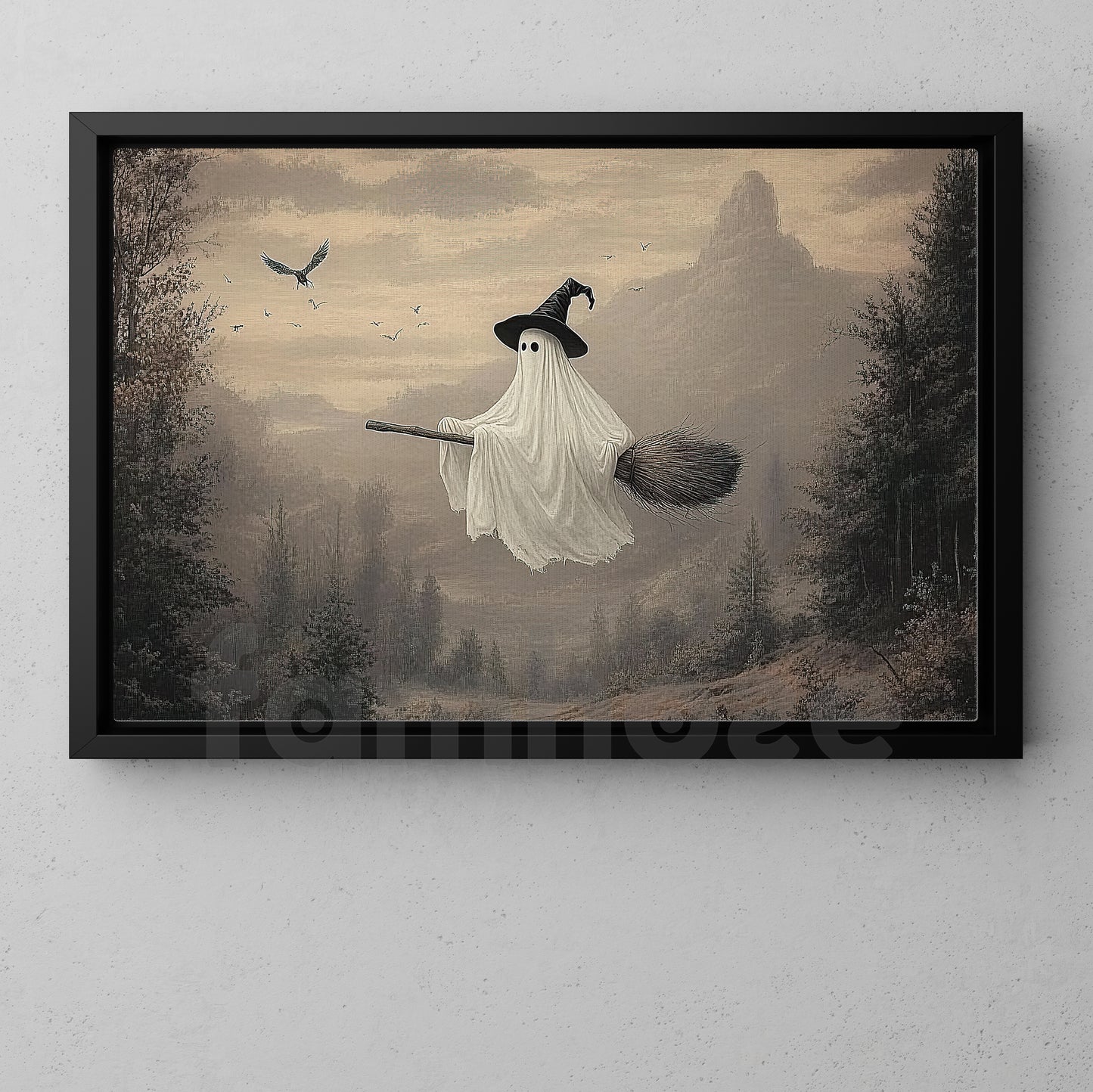 Halloween Ghost Canvas Painting, Spirited Journey Wall Art Decor, Spooky Season Poster Gift For Ghost Lovers