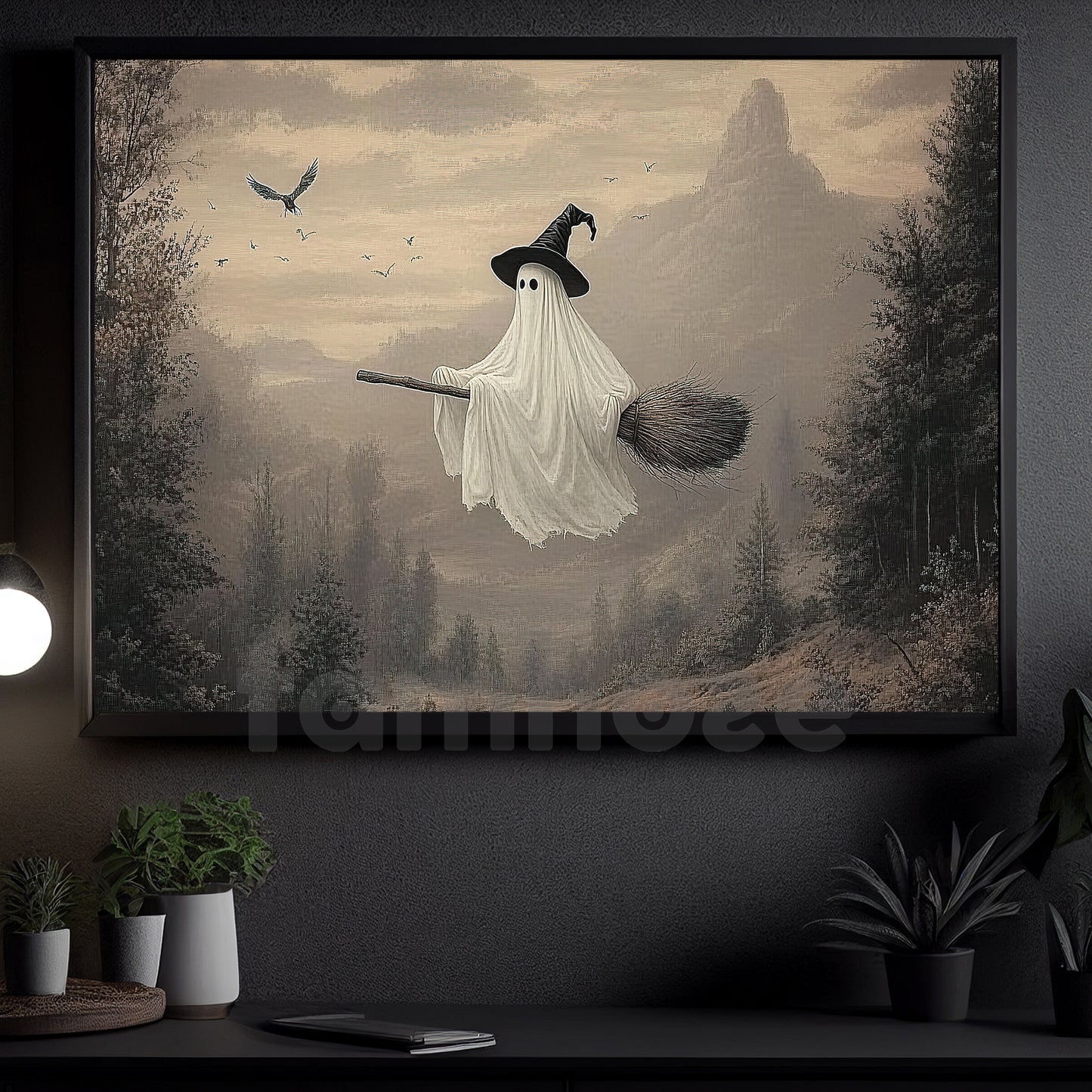Halloween Ghost Canvas Painting, Spirited Journey Wall Art Decor, Spooky Season Poster Gift For Ghost Lovers