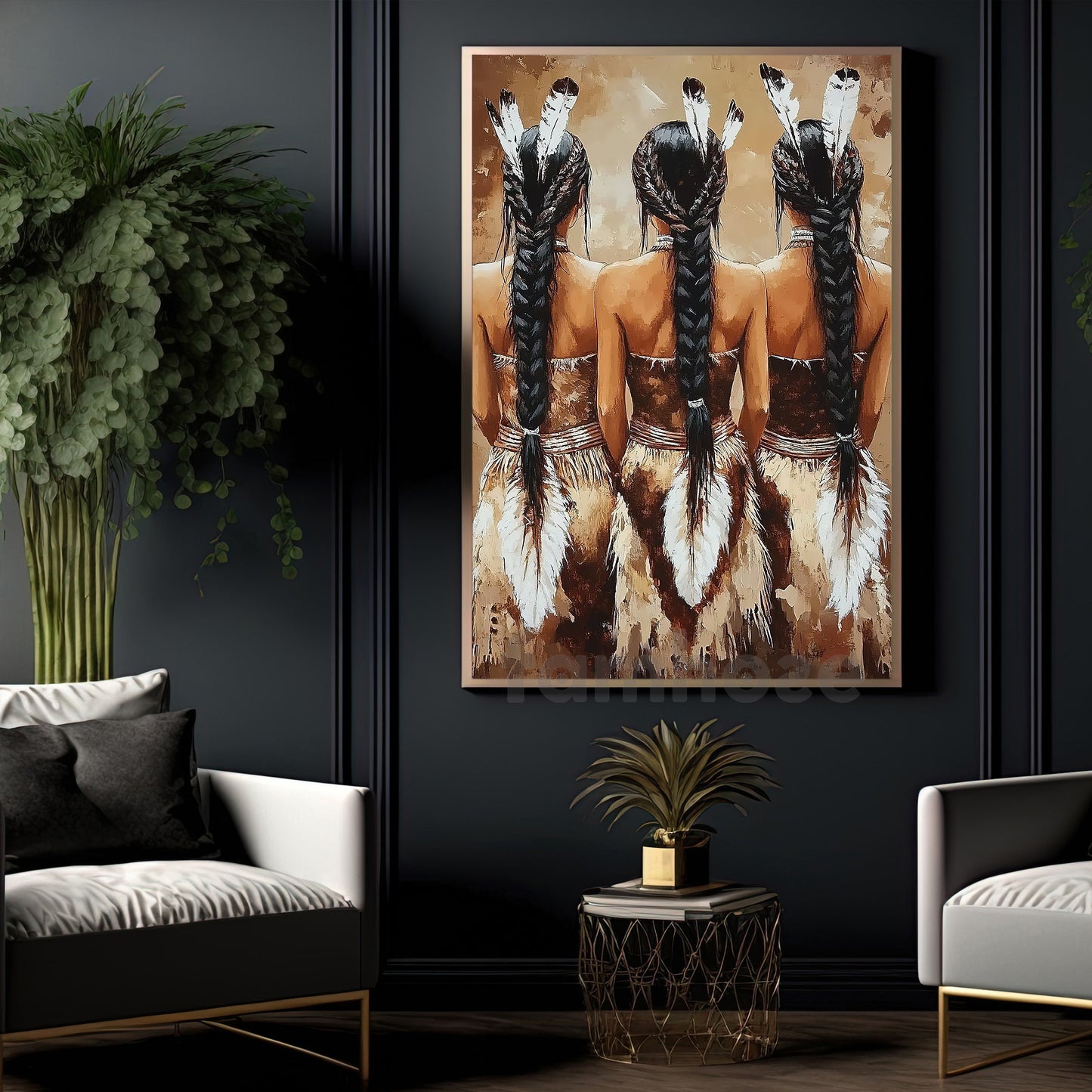 Rustic Western Canvas Painting, Tribal Native American Women Wall Art Decor, Poster Gift To Decor Home