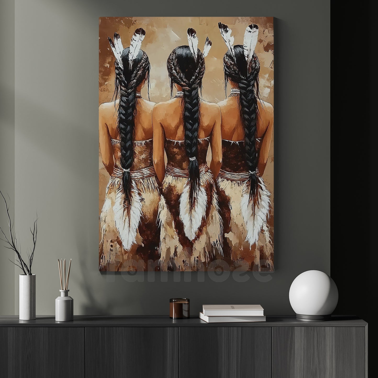 Rustic Western Canvas Painting, Tribal Native American Women Wall Art Decor, Poster Gift To Decor Home