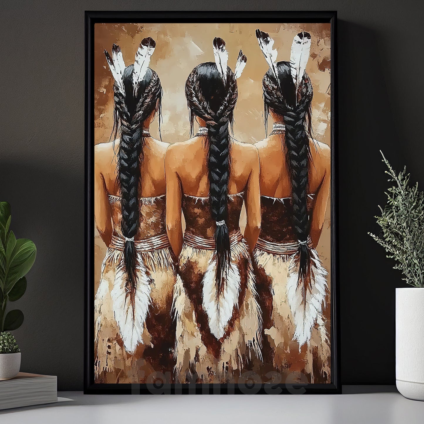 Rustic Western Canvas Painting, Tribal Native American Women Wall Art Decor, Poster Gift To Decor Home