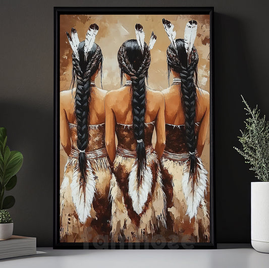 Rustic Western Canvas Painting, Tribal Native American Women Wall Art Decor, Poster Gift To Decor Home