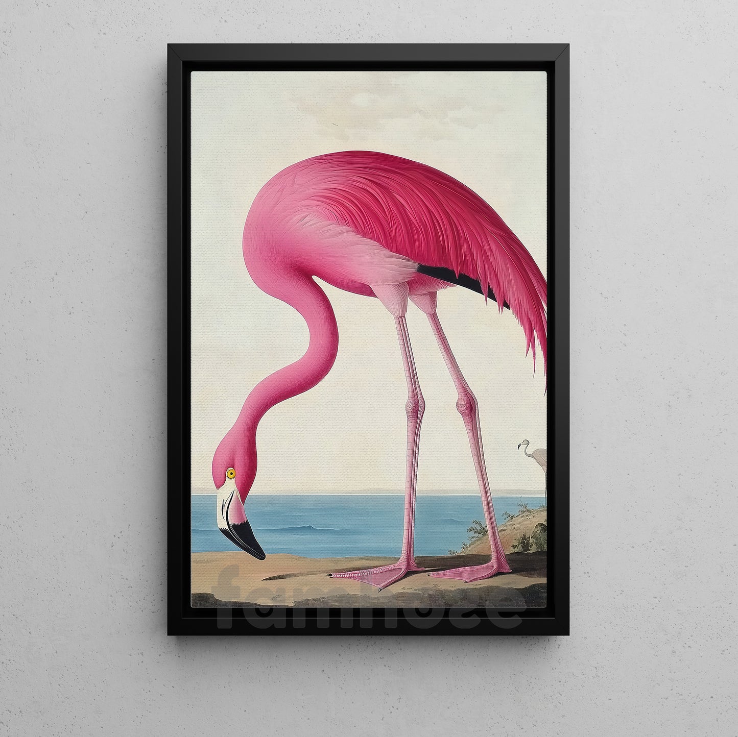 Elegant Flamingo Canvas Painting, Pink Flamingo Exploring Coastal Sands Wild Animals Wall Art Decor, Poster Gift For Flamingo Lovers