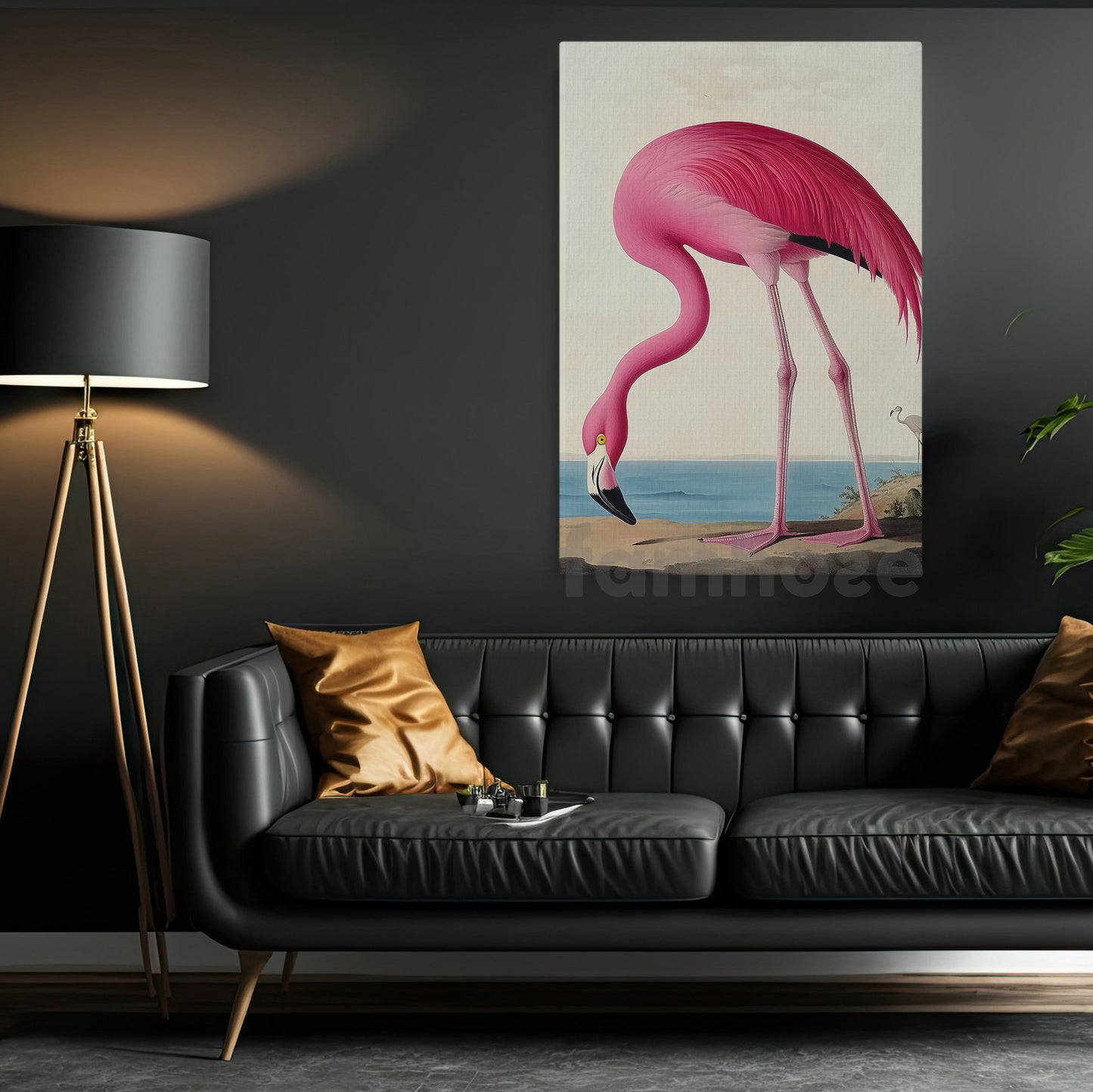Elegant Flamingo Canvas Painting, Pink Flamingo Exploring Coastal Sands Wild Animals Wall Art Decor, Poster Gift For Flamingo Lovers