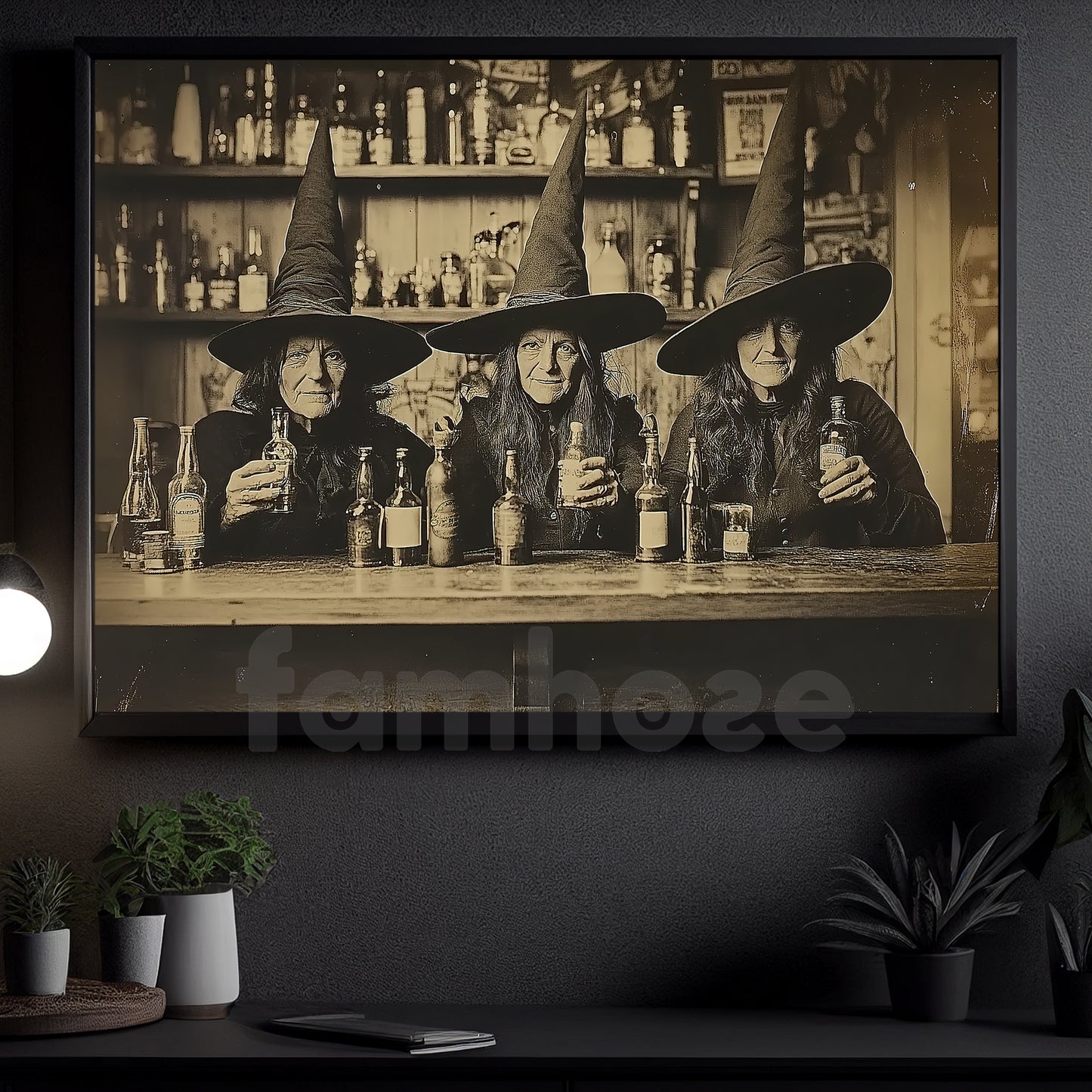 Halloween Witch Canvas Painting, Witchy Happy Hour Wall Art Decor, Spooky Season Poster Gift For Witch Lovers