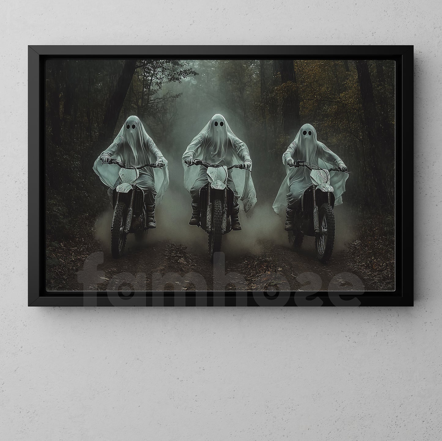 Halloween Ghost Riding Motocross Canvas Painting, Spirited Journey Wall Art Decor, Spooky Season Poster Gift For Motocross Lovers