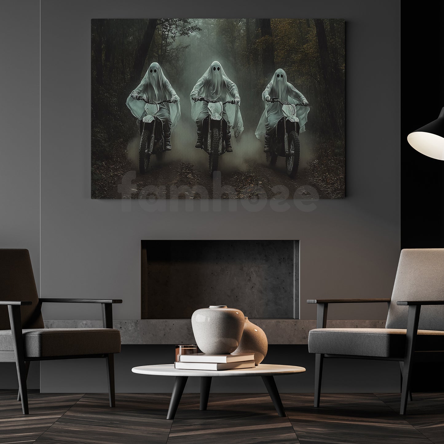 Halloween Ghost Riding Motocross Canvas Painting, Spirited Journey Wall Art Decor, Spooky Season Poster Gift For Motocross Lovers