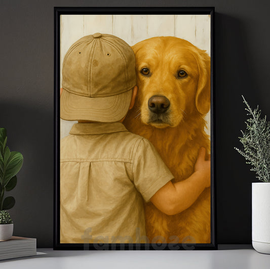 Labrodor Retriever Boy Canvas Painting, The Friendship Wall Art Decor, Poster Gift For Labrador Retriever Lovers