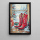 Christmas Cowboy Boots Canvas Painting, Rustic Cowboy Christmas Wall Art Decor Xmas Poster Gift For Cowboys