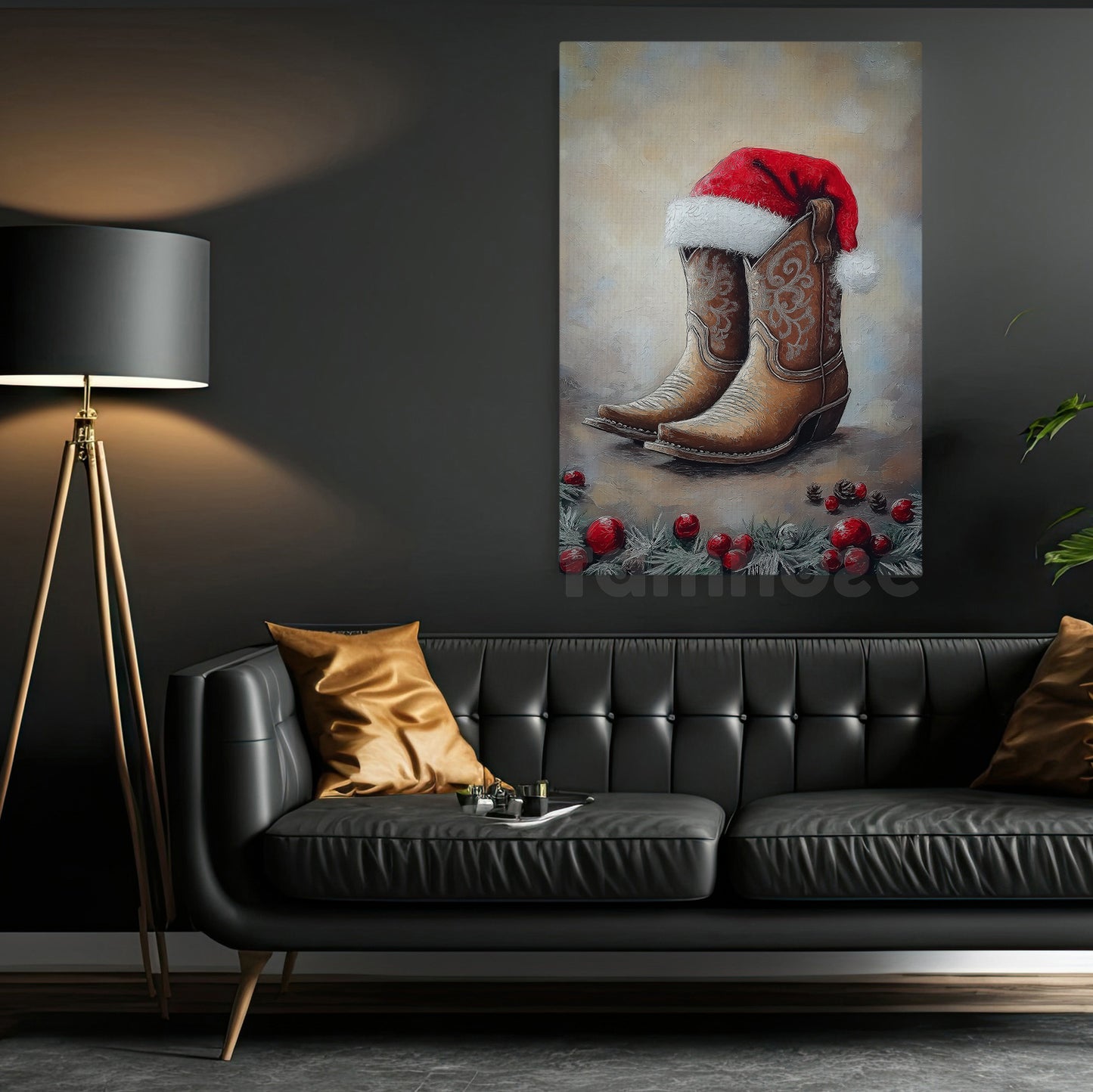 Christmas Cowboy Canvas Painting, Rustic Cowboy Christmas Wall Art Decor Xmas Poster Gift For Cowboys