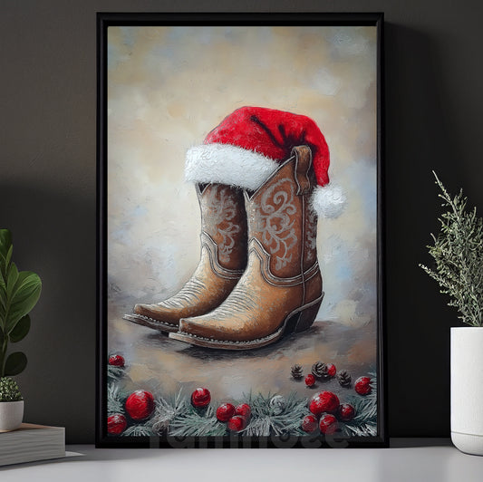Christmas Cowboy Canvas Painting, Rustic Cowboy Christmas Wall Art Decor Xmas Poster Gift For Cowboys