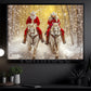 Christmas Couple Cowboy Cowgirl Canvas Painting, Couple Riding Horse In Winter Wall Art Decor, Xmas Poster Gift For Cowboy And Cowgirl Lovers