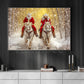 Christmas Couple Cowboy Cowgirl Canvas Painting, Couple Riding Horse In Winter Wall Art Decor, Xmas Poster Gift For Cowboy And Cowgirl Lovers
