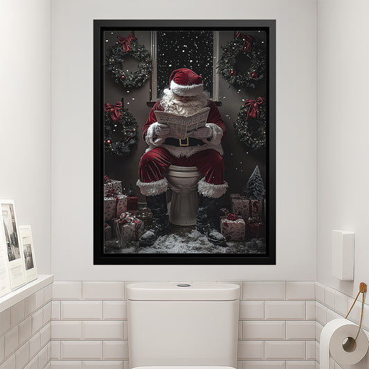 Christmas Toilet Canvas Painting, Santa Reading Newspaper Wall Art Decor, Xmas Poster Gift For Toilet Lovers