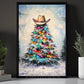 Christmas Cowboy Canvas Painting, Western Christmas Tree Wall Art Decor, Xmas Poster Gift For Cowboys
