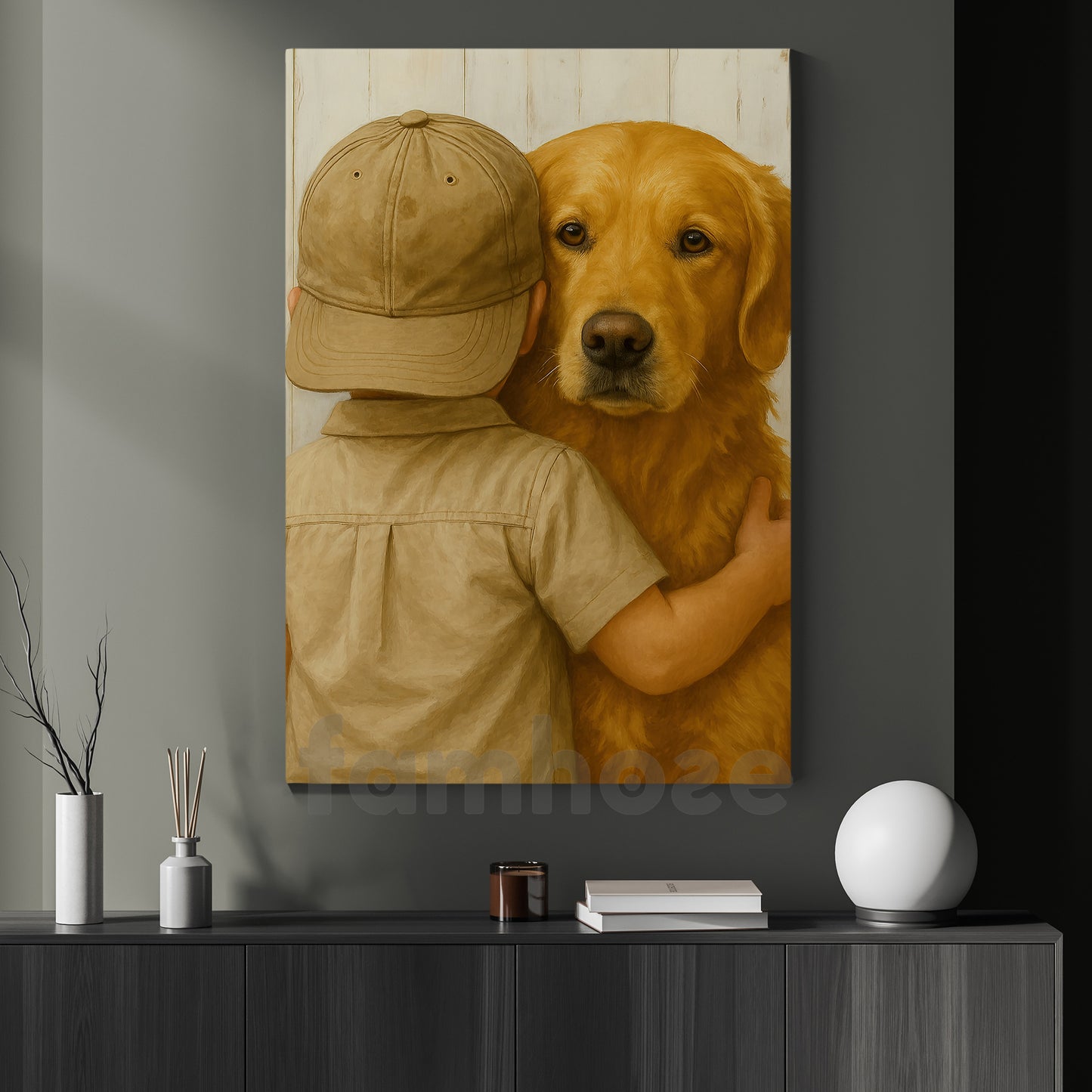 Labrodor Retriever Boy Canvas Painting, The Friendship Wall Art Decor, Poster Gift For Labrador Retriever Lovers