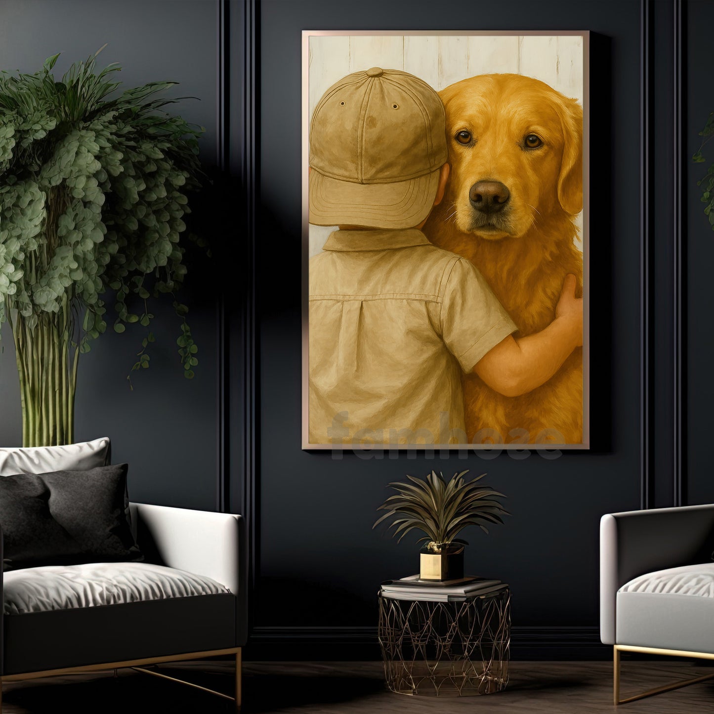 Labrodor Retriever Boy Canvas Painting, The Friendship Wall Art Decor, Poster Gift For Labrador Retriever Lovers