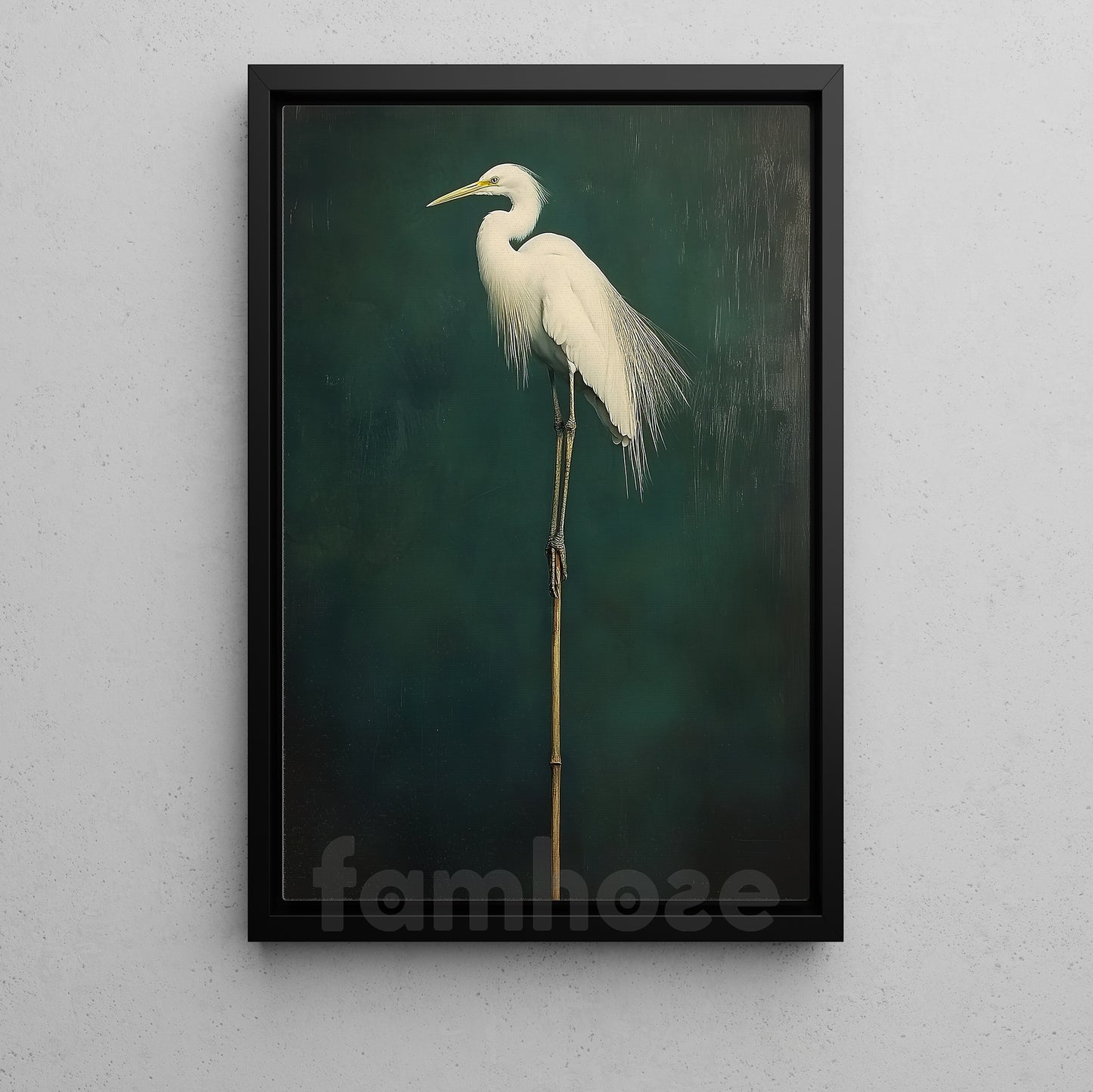 Japanese Crane Canvas Painting, The Slientment Heron Wall Art Decor, Poster Gift For White Heron Lovers