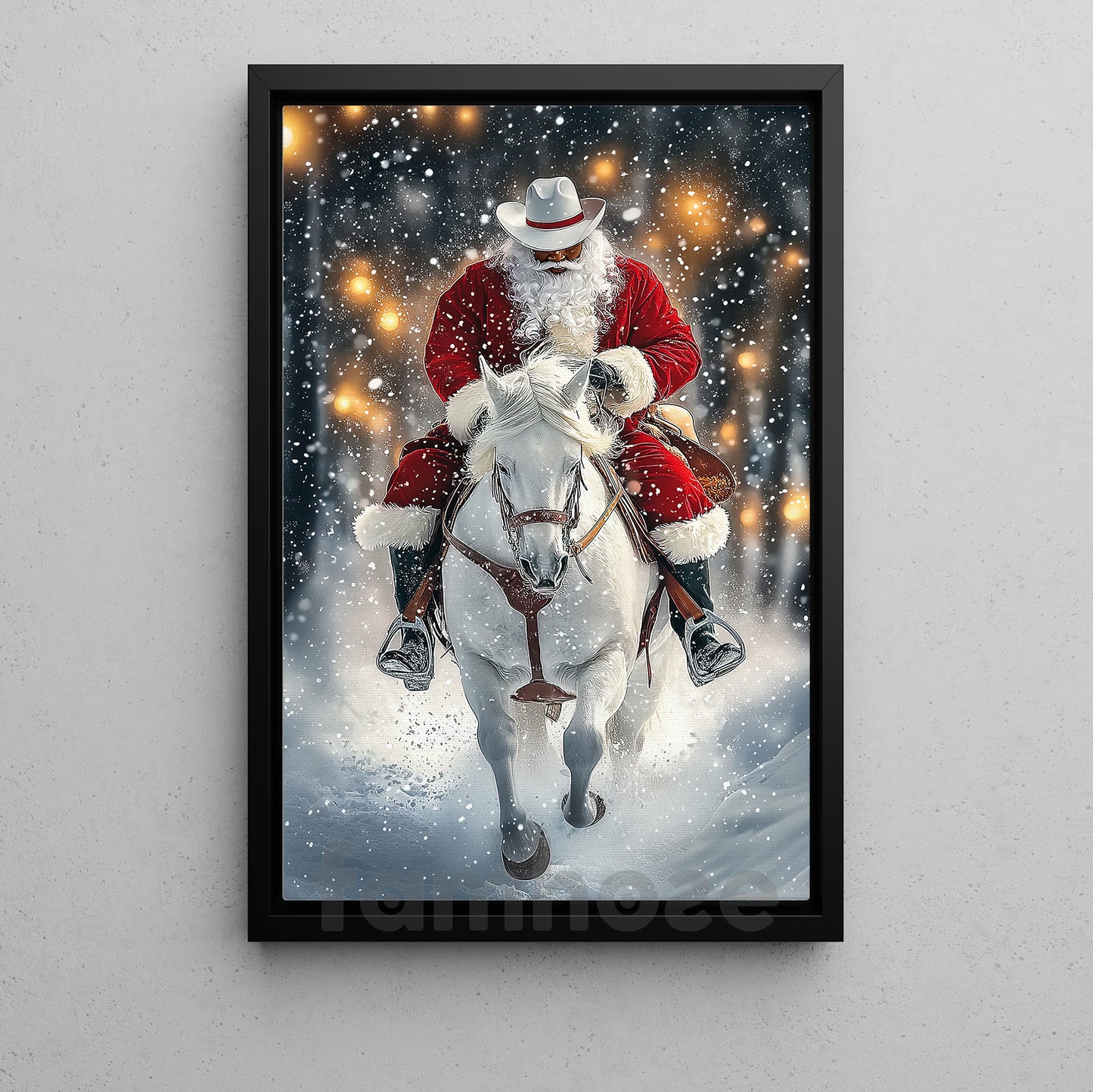 Christmas Cowboy Canvas Painting, Santa On Horseback Wall Art Decor Xmas Poster Gift For Cowboys