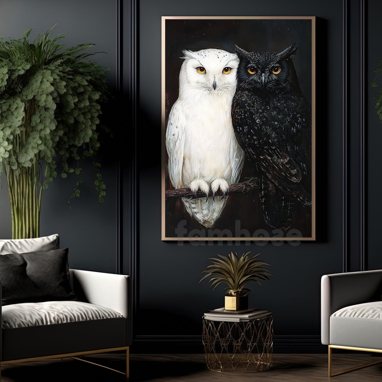 Black And White Owls Canvas Painting, Yin Yang Owl Wall Art Decor, Poster Gift For Owl Lovers