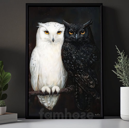 Black And White Owls Canvas Painting, Yin Yang Owl Wall Art Decor, Poster Gift For Owl Lovers