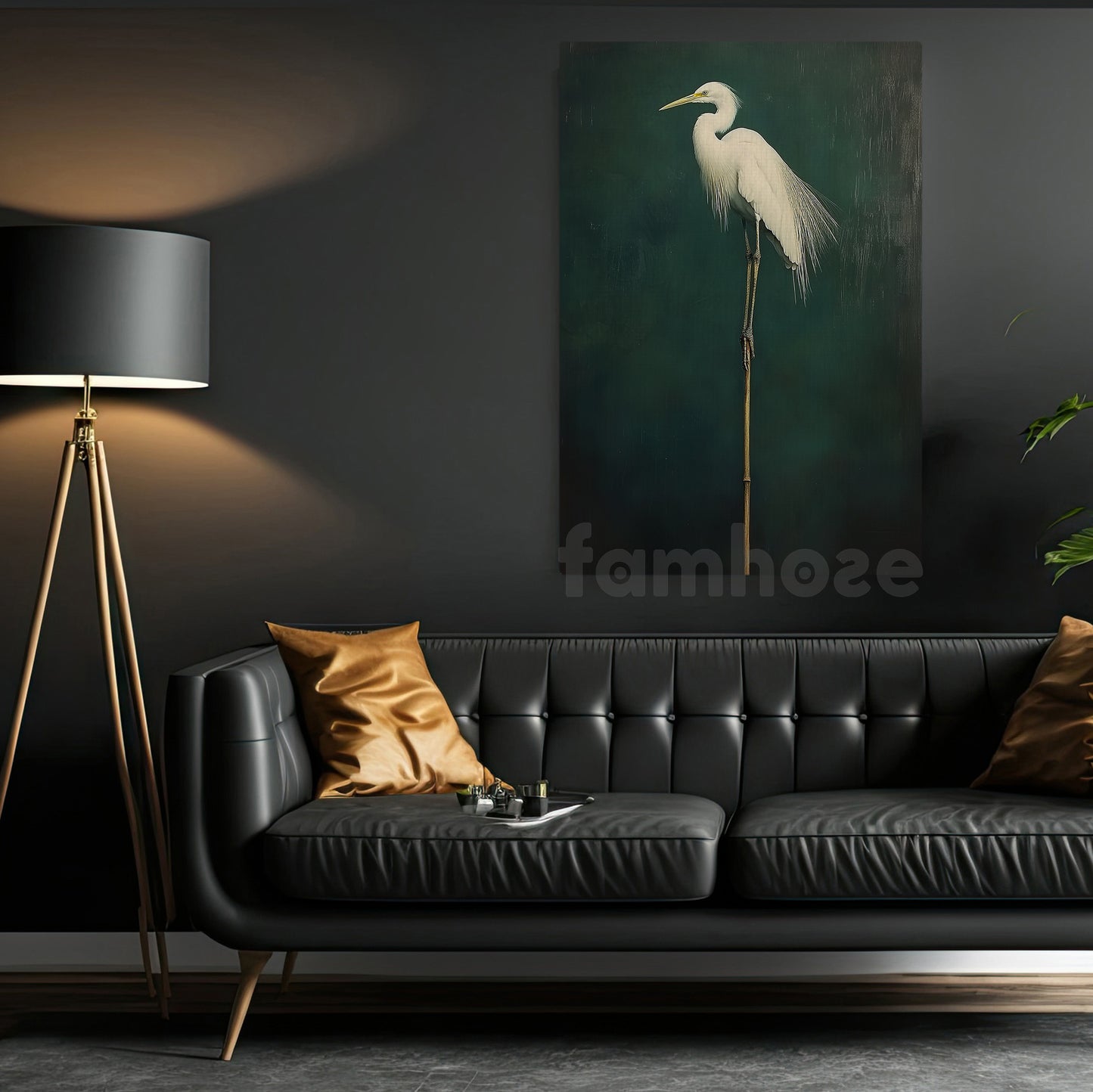 Japanese Crane Canvas Painting, The Slientment Heron Wall Art Decor, Poster Gift For White Heron Lovers