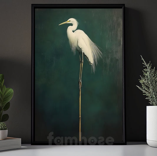 Japanese Crane Canvas Painting, The Slientment Heron Wall Art Decor, Poster Gift For White Heron Lovers