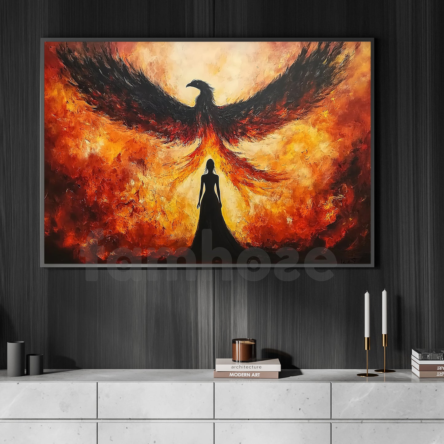 Dramatic Fantasy Canvas Painting, Fire Phoenix Rising Wall Art Decor, Poster Gift To Decor Home Or Office