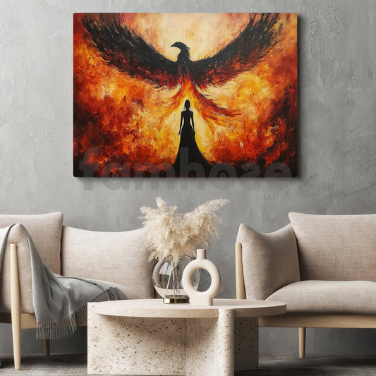 Dramatic Fantasy Canvas Painting, Fire Phoenix Rising Wall Art Decor, Poster Gift To Decor Home Or Office