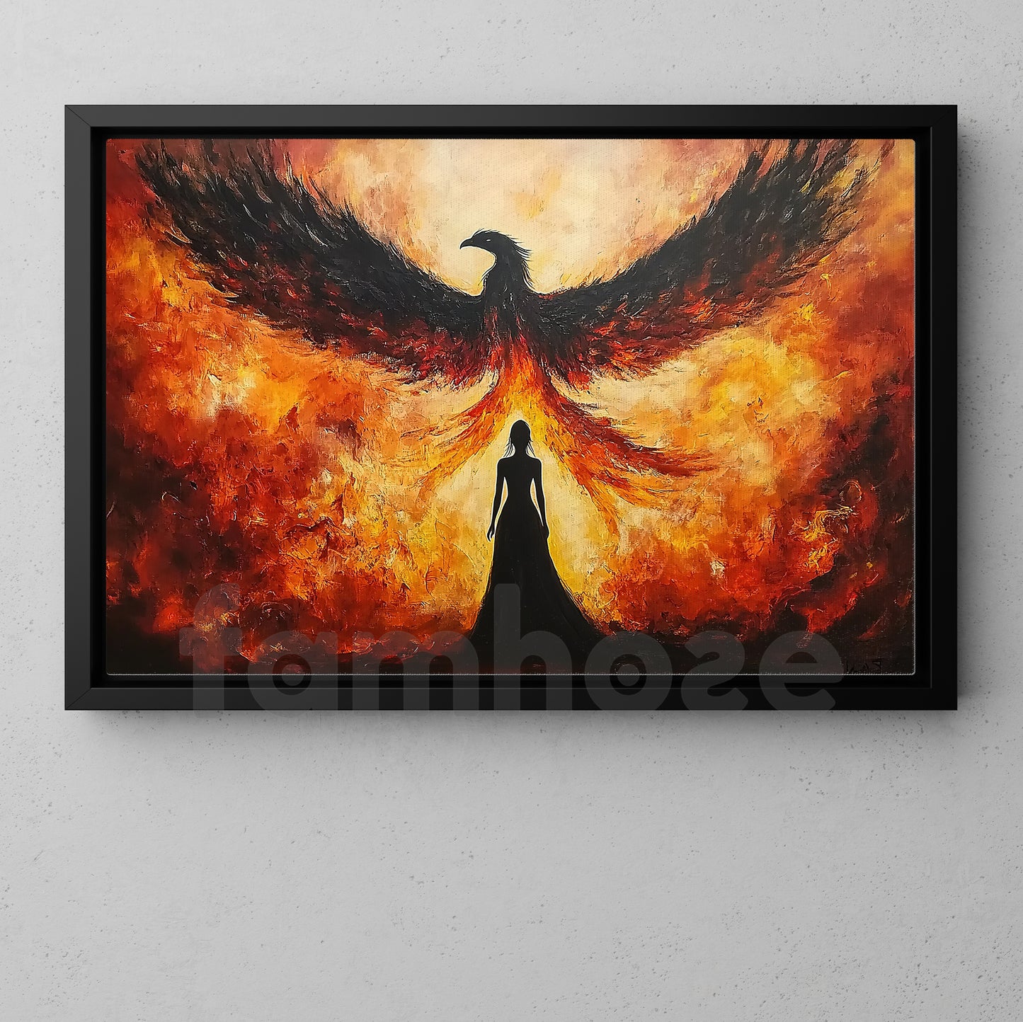 Dramatic Fantasy Canvas Painting, Fire Phoenix Rising Wall Art Decor, Poster Gift To Decor Home Or Office