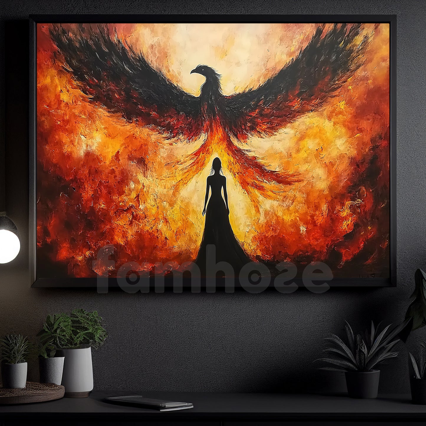 Dramatic Fantasy Canvas Painting, Fire Phoenix Rising Wall Art Decor, Poster Gift To Decor Home Or Office