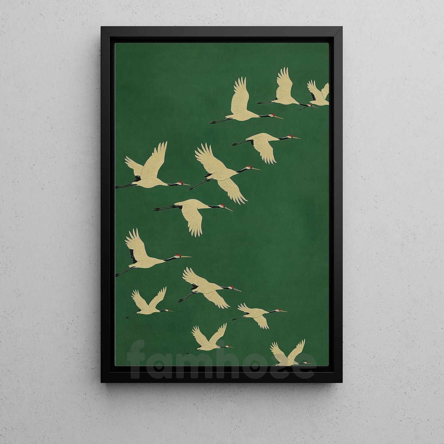 Japanese Cranes Canvas Painting, Emerald Cranes Wall Art Decor, Poster Gift To Decor Home Or Office