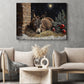 Peaceful Christmas Donkey Canvas Painting, Silent Night Stable Scene Wall Art Decor, Xmas Poster Gift For Donkey Lovers