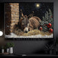 Peaceful Christmas Donkey Canvas Painting, Silent Night Stable Scene Wall Art Decor, Xmas Poster Gift For Donkey Lovers