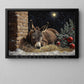 Peaceful Christmas Donkey Canvas Painting, Silent Night Stable Scene Wall Art Decor, Xmas Poster Gift For Donkey Lovers