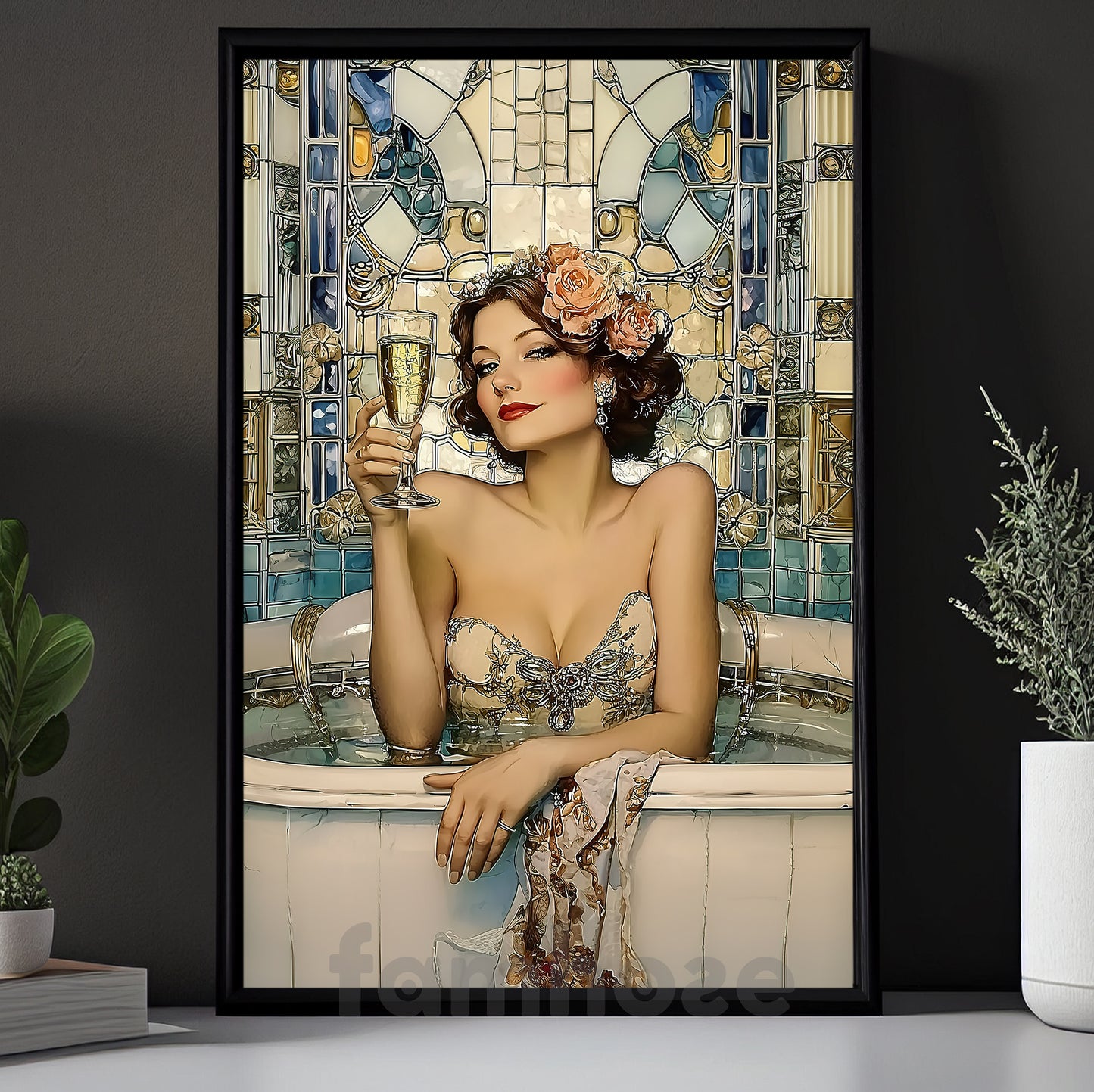 Glamorous Retro Canvas Painting, Luxury Wine Lady Wall Art Decor, Poster Gift