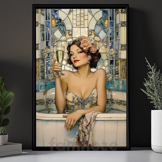 Glamorous Retro Canvas Painting, Luxury Wine Lady Wall Art Decor, Poster Gift