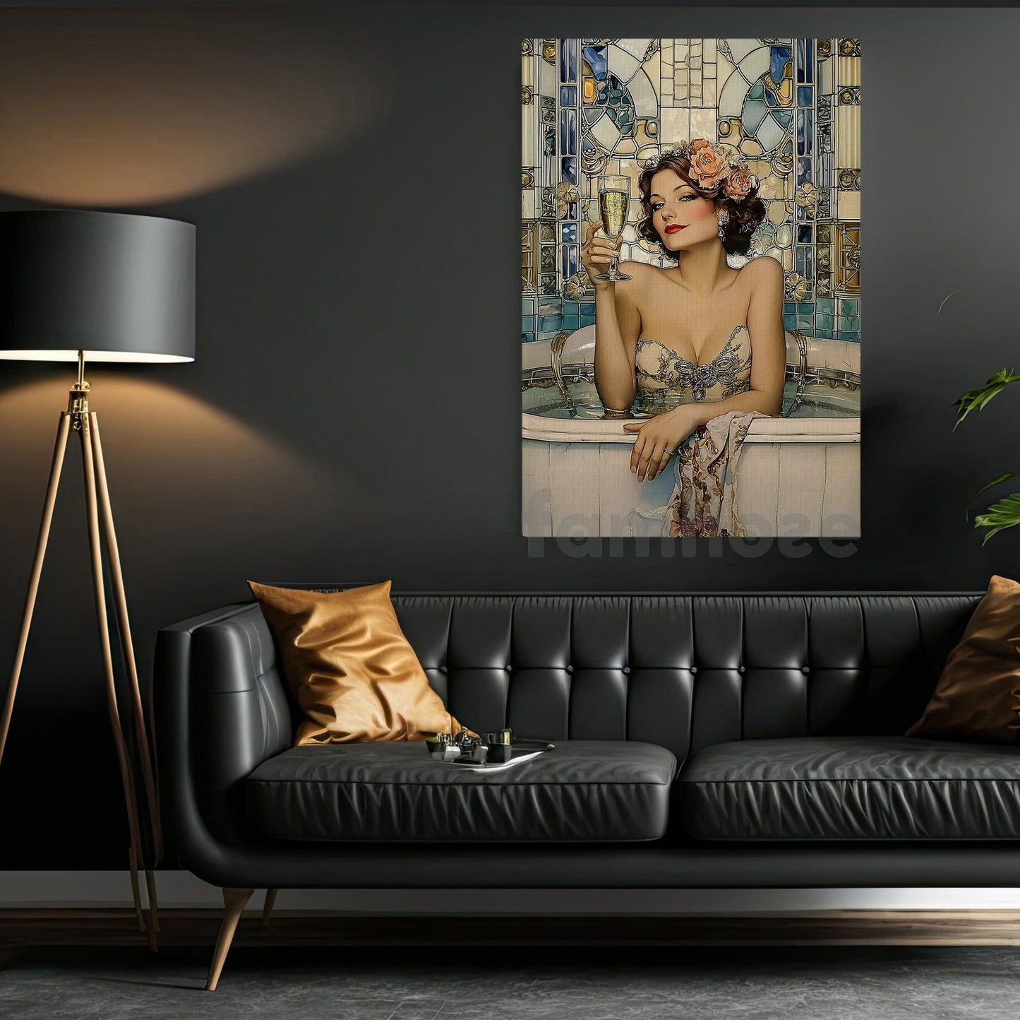 Glamorous Retro Canvas Painting, Luxury Wine Lady Wall Art Decor, Poster Gift