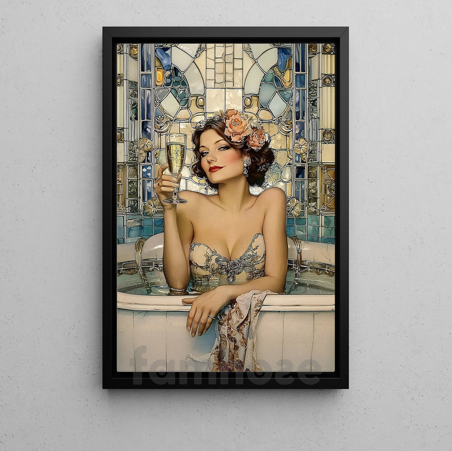 Glamorous Retro Canvas Painting, Luxury Wine Lady Wall Art Decor, Poster Gift