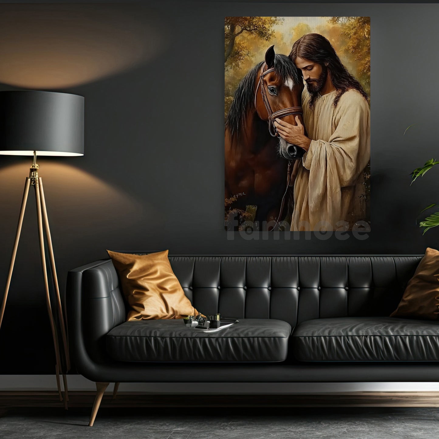Jesus Horse Canvas Painting, Peaceful Horse And Savior Wall Art Decor, Poster Gift For Christian, Horse Lovers