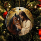 Jesus Horse Circle Ceramic Ornament, Peaceful Horse And Savior Ornament Gift For Christians